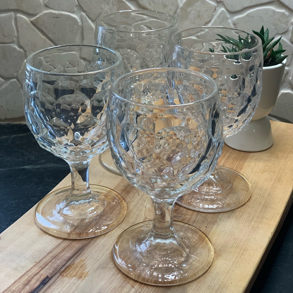 EAPG - Early American Pressed Glass | Set of 4 | Clear Glass Honeycomb Goblets